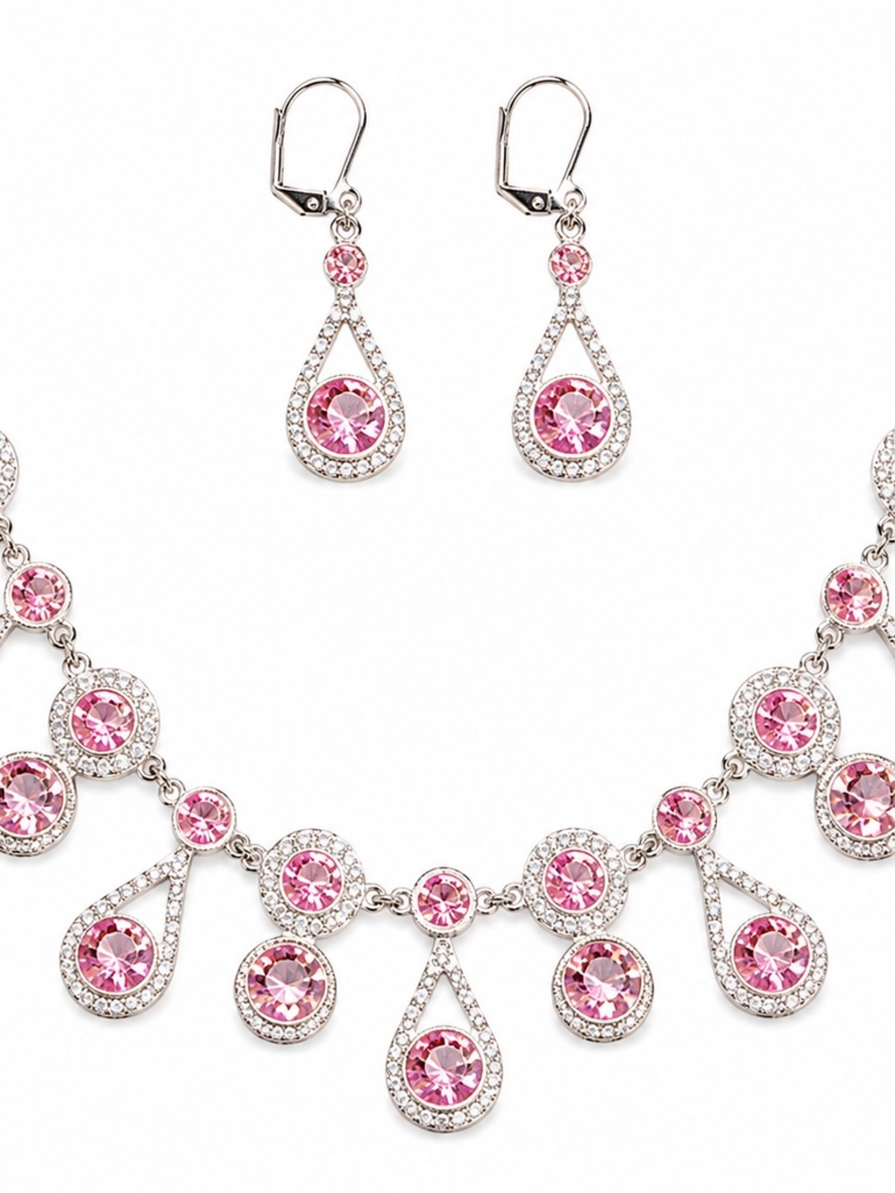 Monet Pink Crystal Teardrop Necklace and Dangle Earrings Set - Picture 4 of 9